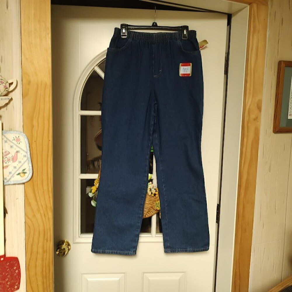 New Chic Dark Blue Pull On Jeans Size Women's 12 Petite